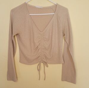 All In Favor Cream Crop Long Sleeve Size Large